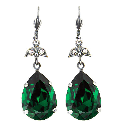Grevenkämper Ohrringe Swarovski Kristall Silber Tropfen groß 18 mm grün Emerald