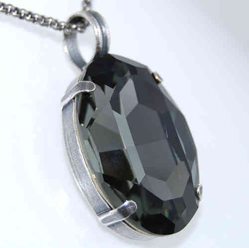 Grevenkämper Halskette Swarovski Kristall Silber Oval 30 mm grau Black Diamond