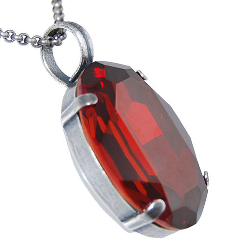 Grevenkämper Halskette Swarovski Kristall Silber Oval 30 mm rot Siam Red Magma