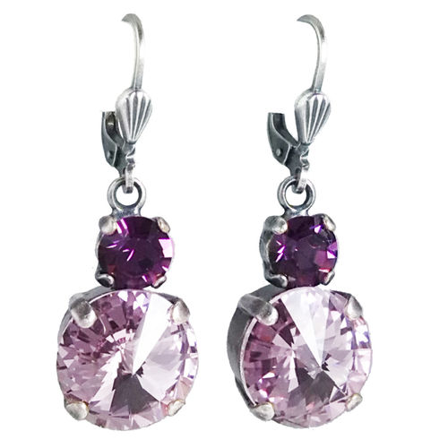 Grevenkämper Earrings Swarovski Crystal Silver Round purple rose Light Amethyst