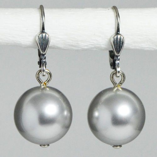 Grevenkämper Ohrringe Swarovski Perlen Silber Rund kurz 30 mm grau Light Grey