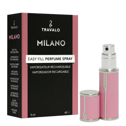 Travalo Milano - Pink -rosa- 5 ml Parfum-Zerstäuber poliertes Metall mit Bezug aus edlem Kunstleder