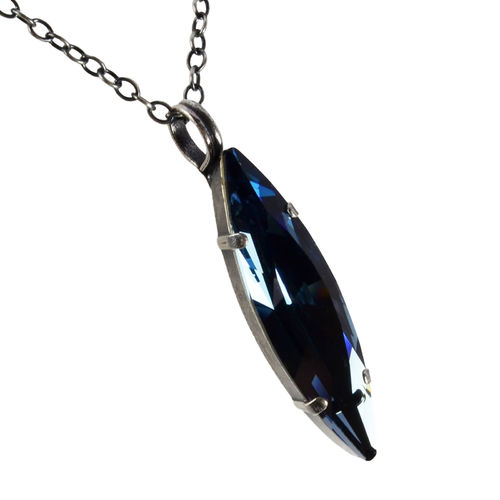 Grevenkämper Halskette lang Swarovski Kristall Silber Navette blau Denim Blue