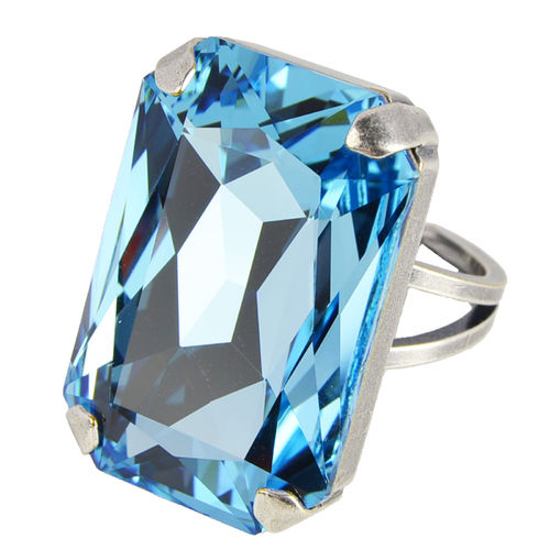 Grevenkämper Ring Swarovski Kristall verstellbar Rechteck blau Aquamarin