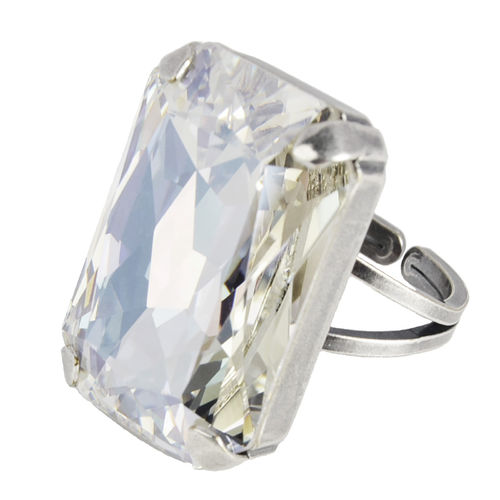 Grevenkämper Ring Swarovski Crystal adjustable Rectangle clear Crystal Moonlight