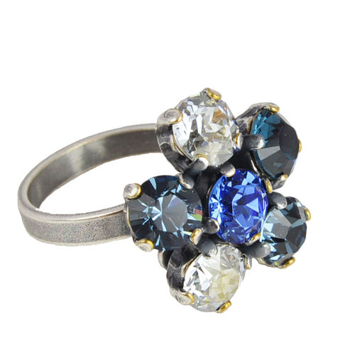 Grevenkämper Ring Swarovski Kristall verstellbar Rund Blume blau Blau-Mix