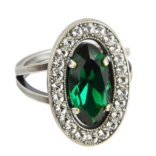 Grevenkämper Ring Swarovski Kristall Pavé verstellbar Oval grün Emerald
