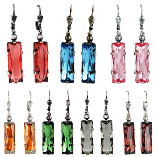 Grevenkämper Earrings Swarovski Crystal Rectangle Baguette 10 Colours available